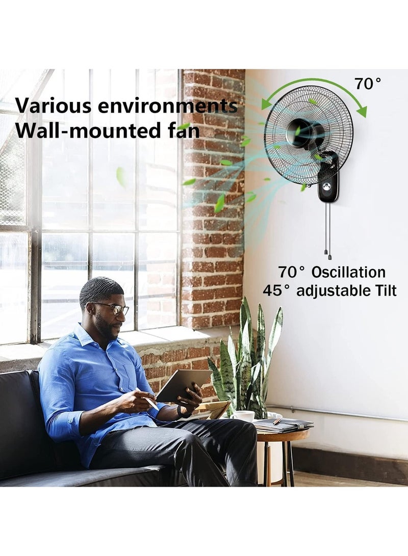 GGEROU 16 Inch Oscillating Wall Mount Fan, Industrial Wall Fan with 5 Blades, 3 Speeds, Adjustable 45° Tilt and 70° Oscillation, Ideal for Home, Bedroom, Gym & Office (Black) - Image 4
